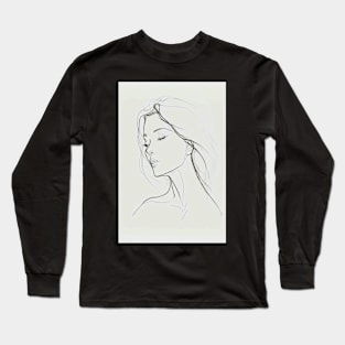 Minimal Female Lineart Aesthetic Minimalism Pencil Drawing Long Sleeve T-Shirt